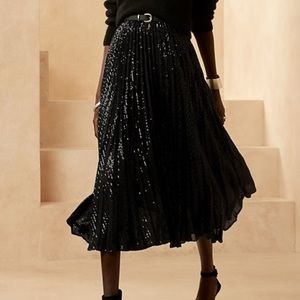 NWT Pleated Sequin Midi Skirt